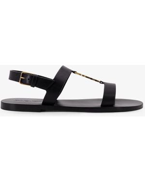 Saint Laurent Cassandre Leather Sandals - White