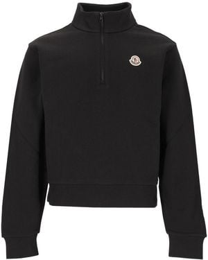 Moncler Cotton Zip-Up Sweatshirt With Logo - Black