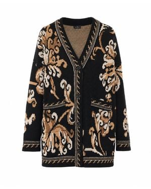 Etro Wool Cardigan With Floral Paisley Motif - Black