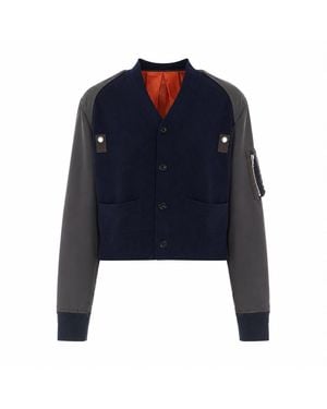 Sacai Nylon Twill X Cotton Knit Cardigan - Blue