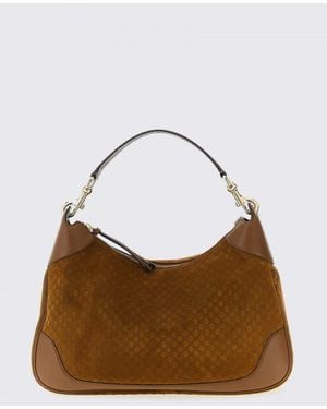 Gucci Suede Hobo Bag With Embossed Gg Monogram - Brown