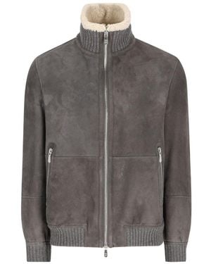 Brunello Cucinelli Shearling Leather Jacket - Gray
