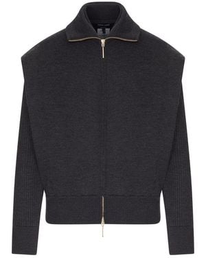 Giorgio Armani Padded Virgin Wool Bomber Jacket With Ribbed Sleeves - Black