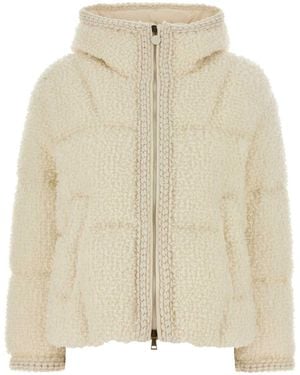 Moncler Ivory Boucle And Polyester Cristallin Down Jacket - Natural