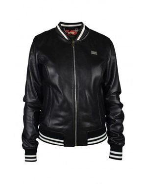 Philipp Plein Leather Bomber Jacket With Heart - Black