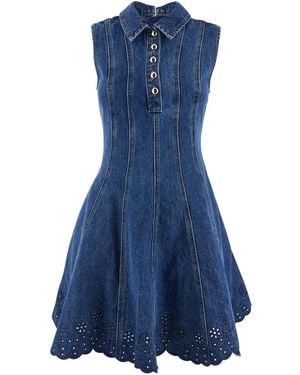 Self-Portrait Mini Dress With Classic Collar And Embroidery - Blue