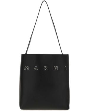 Marni Leather Shopping Handbag With Structured Design - Black