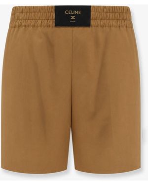 Celine Cotton And Linen Shorts With Triomphe Patch - Natural