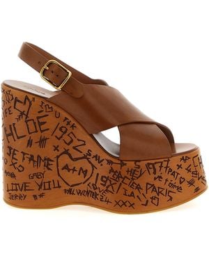 Chloé Maxime Wedge Sandals - Brown