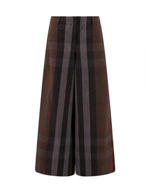 Burberry Checked Wide Leg Canvas Pants - Brown