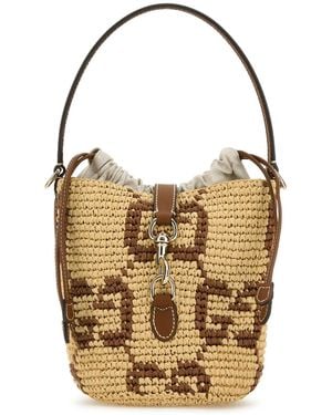 Gucci Embroidered Raffia Summer Clutch in Metallic | Lyst