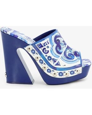 Dolce & Gabbana Dolce & Gabbana Maiolica Print Shiny Leather Sandals - Blue