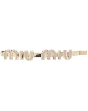 Miu Miu Logo Enameled Metal Hair Clip - Natural