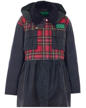 BARBOUR X GANNI Tartan Peplum Wax Jacket - Blue