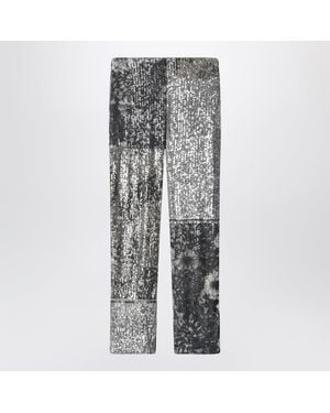 Maison Margiela Patchwork Pants With Floral Sequins - Gray
