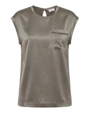 Brunello Cucinelli Sleeveless Silk Top - Gray