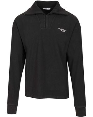 Acne Studios Half-Zip Sweatshirt With Logo - Black