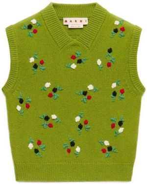Marni Wool And Cashmere Vest With Floral Embroidery - Green