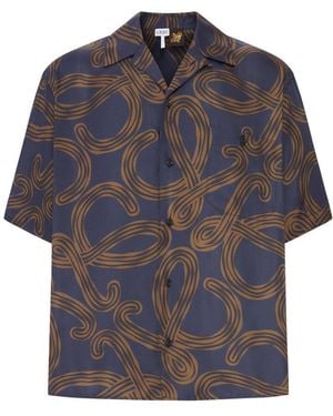 Loewe X Paula's Ibiza Short-Sleeved Silk Twill Shirt With All-Over Anagram Print - Blue