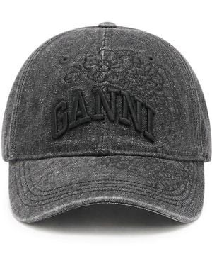 Ganni Embroidered Denim Cap - Gray
