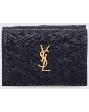 Saint Laurent Cassandre Grained Leather Wallet With Ysl Monogram - Blue