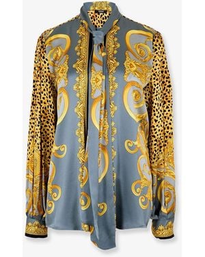 Versace Silk Shirt With Decorative Tie - Multicolor