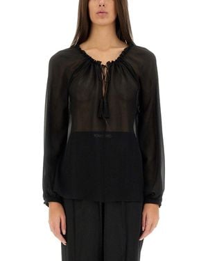 Tom Ford Semi-Transparent Silk Blouse - Black