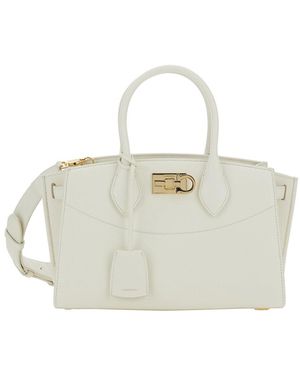 Ferragamo 'Soft' Handbag With Adjustable And Removable Shoulder Strap And Removable Logo Tag On The Front - White