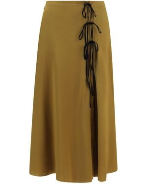 Ganni Satin Midi Skirt Ecru - Natural