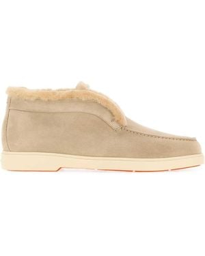 Santoni Sand Suede Ankle Boots - Natural