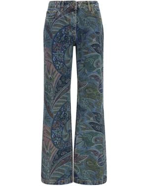 Etro Flare Pants With Paisley Ramage Motif - Blue