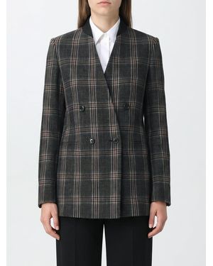 Max Mara Double-Breasted Virgin Wool Blazer With Tartan Pattern - Gray
