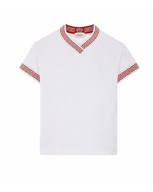 Versace T-Shirt With Greca And Medusa Motif On Profiles - White