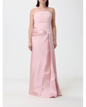 Solace London Off-The-Shoulder Satin Gown With Draped Waist And Back Slit - Pink