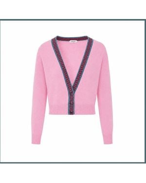 Versace Knit Cardigan With Contrasting Greca Motif - Pink