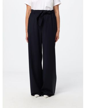 Max Mara Wide Leg Virgin Wool Pants With Tie Belt - Blue