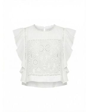 Self-Portrait Ramie Lace Frill Top - White