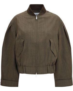 Ganni Lightweight Wool Bomber Jacket Canteen - Brown