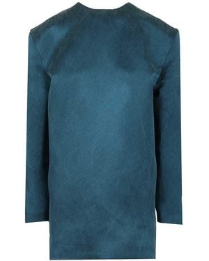 Saint Laurent Stonewashed Silk Satin Boxy Dress - Blue