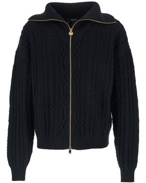 Versace Turtleneck Sweater With Zip Closure And Medusa Head Embroidered On The Back - Black