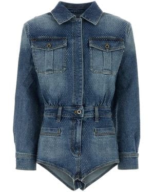 Self-Portrait Embellished Denim Jumpsuit - Blue