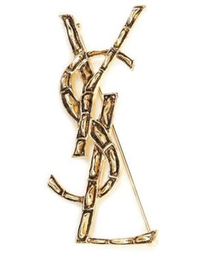 Saint Laurent Cassandre Crocodile Brooch - Metallic