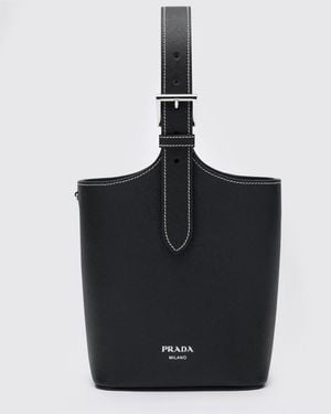 Prada Saffiano Leather Bucket Bag - Black