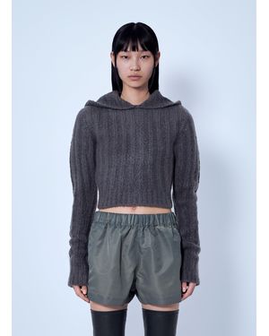 Rick Owens Long Sleeve Cropped Hooded Top - Blue