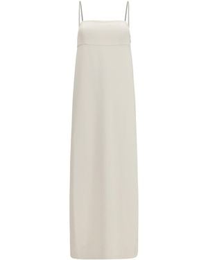 Brunello Cucinelli Long Silk Dress With Monili Chain - White