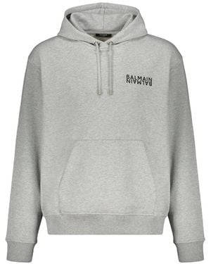 Balmain Logo Motif Hoodie - Gray