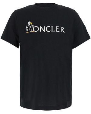Moncler T-Shirt With Logo On The Front And Logo Patch On The Sleeve - Black