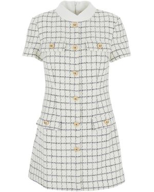 Self-Portrait Check Boucle Mini Dress - White