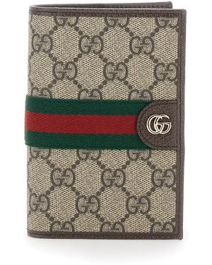 Gucci 'Ophidia' Wallet With Metallic Logo On The Front And All-Over Gg Motif - Gray