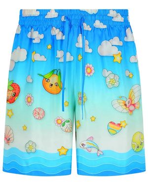 CASABLANCA 'Kawaii' Silk Bermuda Shorts - Blue